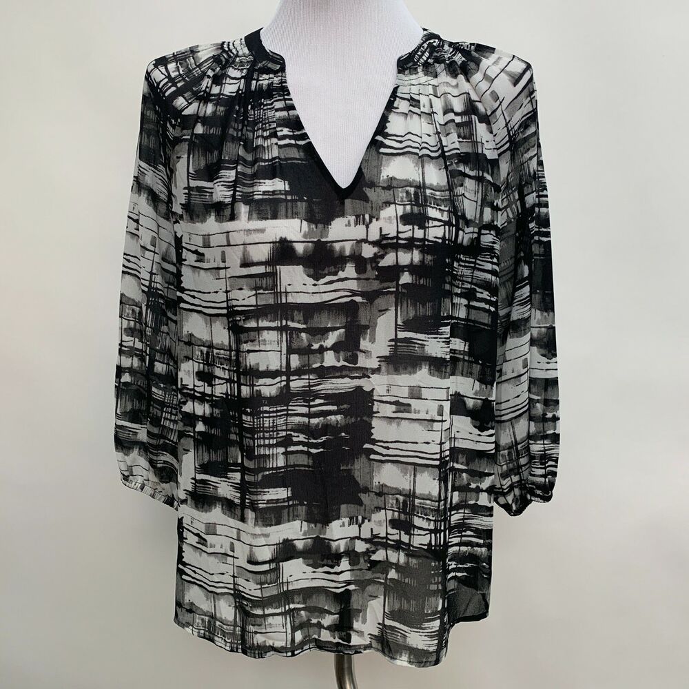Simply Vera Vera Wang Women's Top Medium Black Gray White Multicolor Sheer